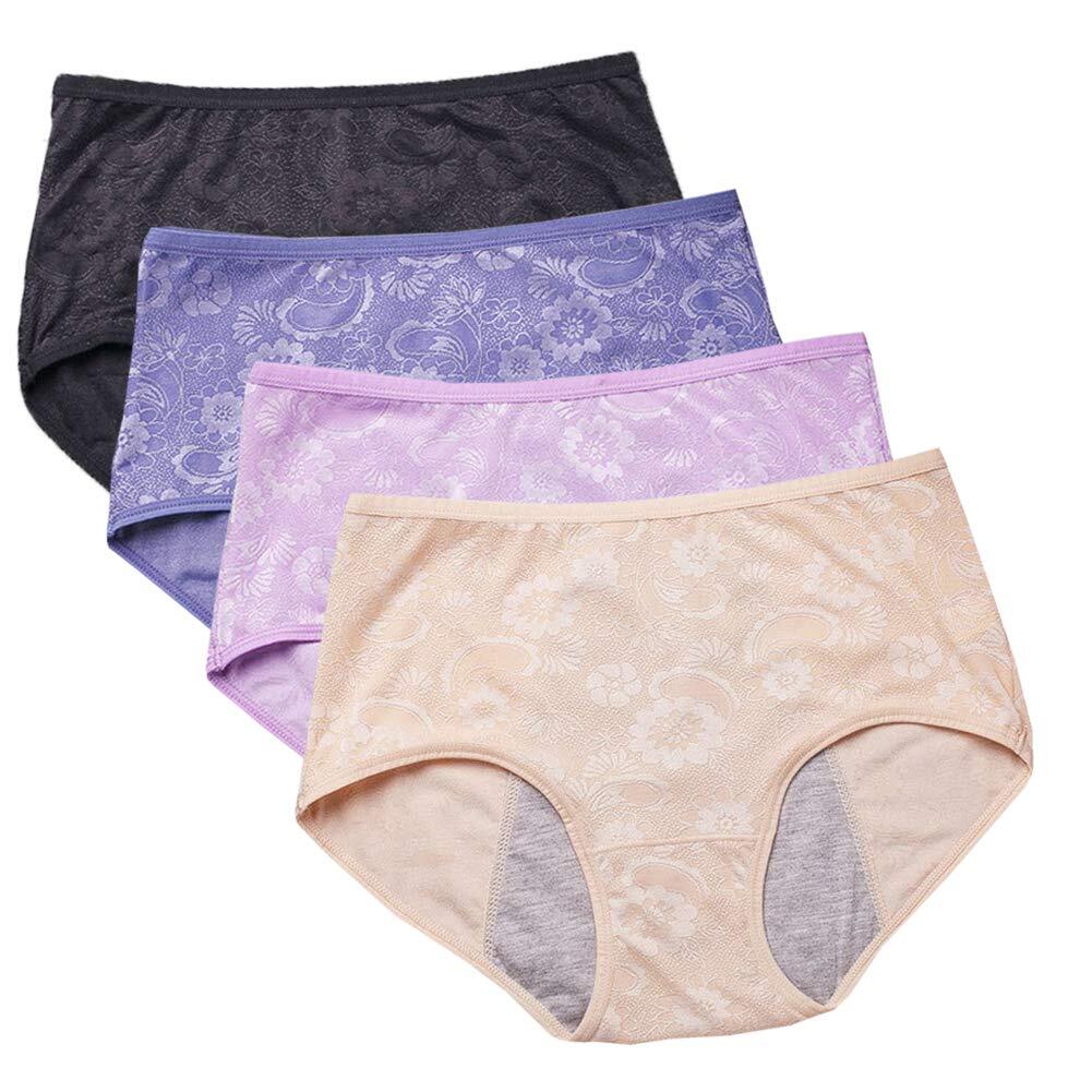 Women Menstrual Period Briefs Jacquard Easy Clean Panties 4 Pack US Size 3XL/10
