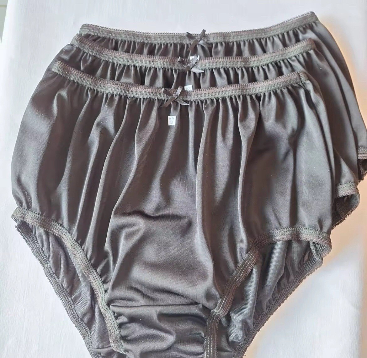 3x Gray Nylon Full Brief Panties Women M Soft Quick Dry Underwear Lot 28-32″