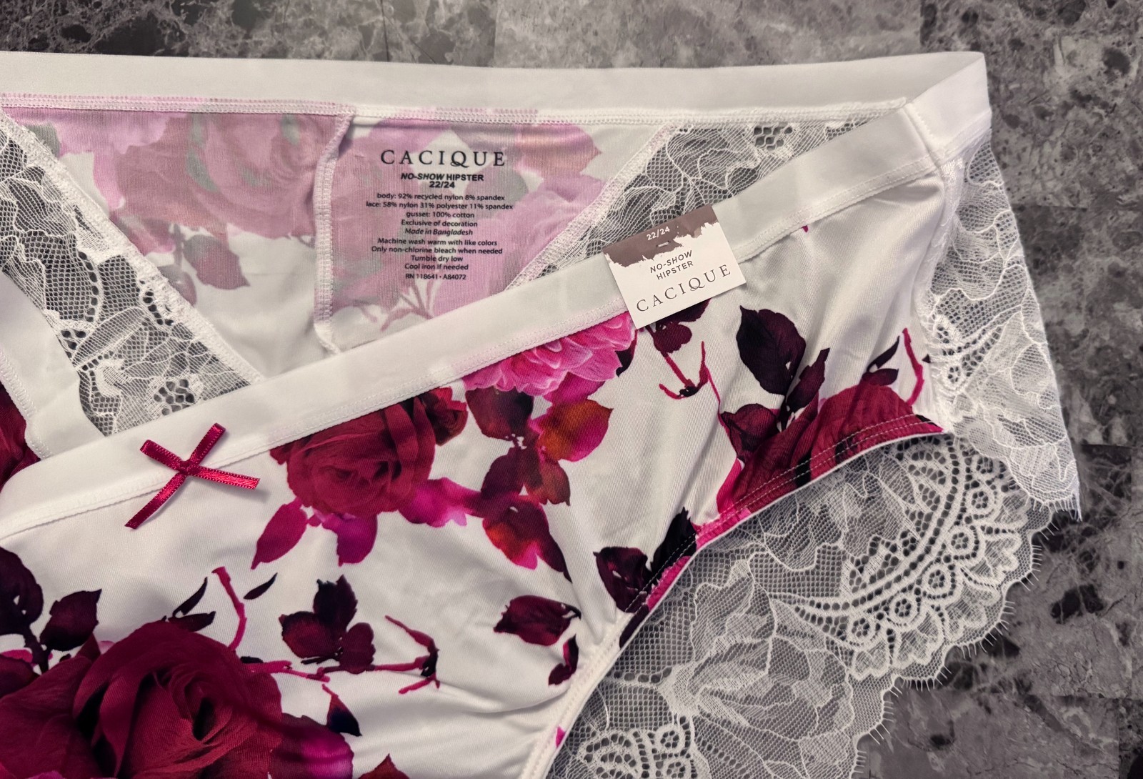 NWT CACIQUE LANE BRYANT 22/24 SMOOTH FLORAL ROSE LACE NO SHOW HIPSTER PANTIES