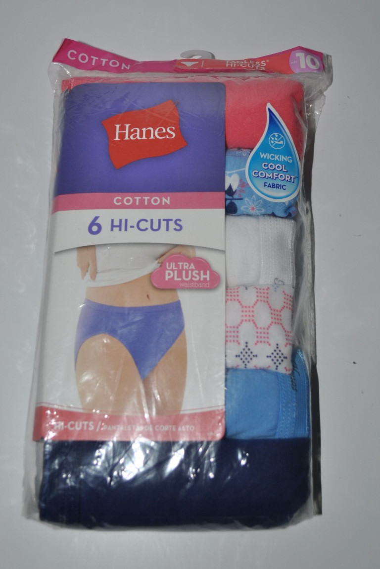 NIP Set of 6 Hanes Women’s Size 10 Cotton Tagless Hi-Cut Panties
