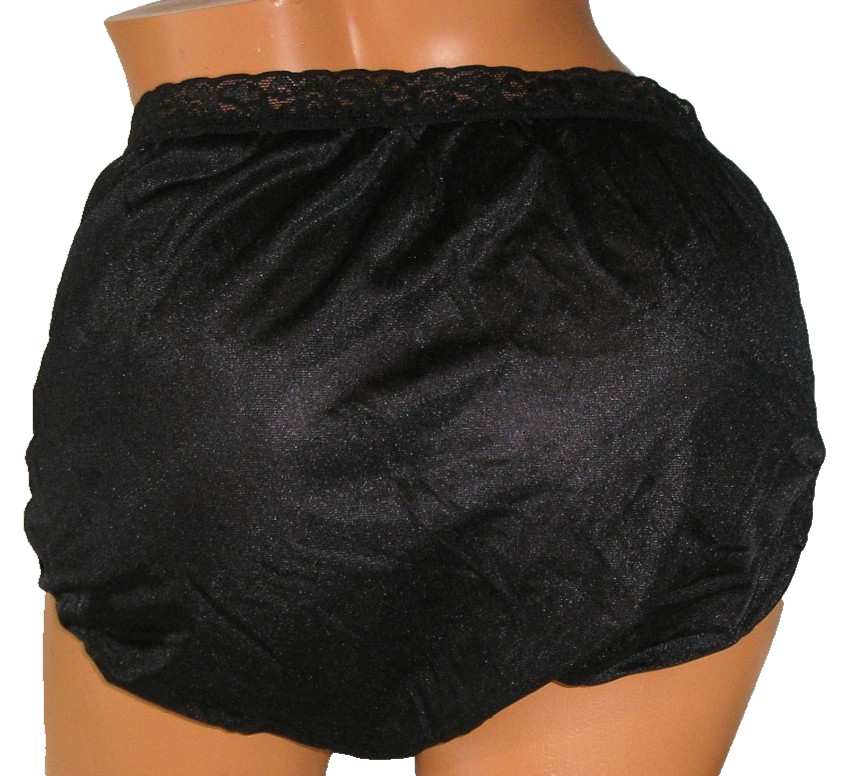 Panties Lingerie Hanes Hi Cut Black Nylon Briefs, Size 10