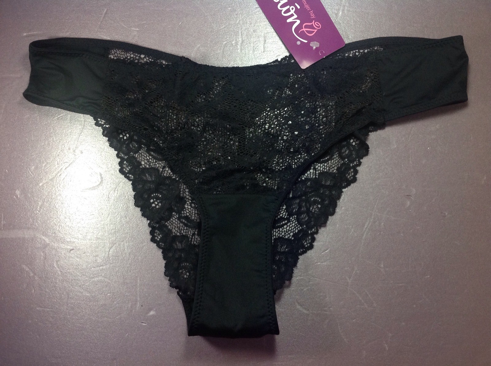 Women Panties,Briefs Bikinis,ILUSION,size L.Black Fishnet Floral Soft And Silky