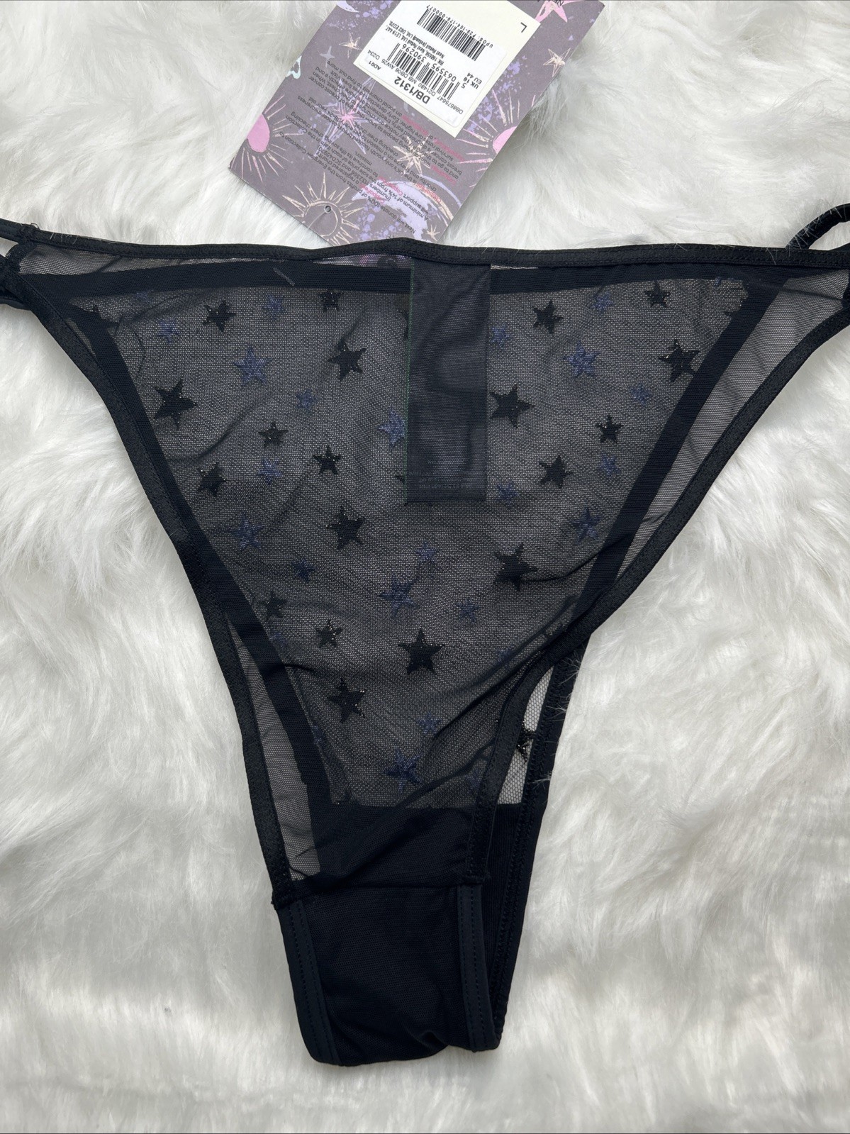 NEXT – STAR EMBROIDERED TANGA KNICKERS – F29-104 – SIZE UK 16 – BLACK