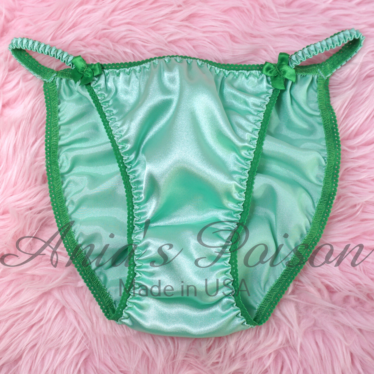 Satin Sissy Ladies panties – Green teal wetlook DUCHESS CUT string bikini 5-9