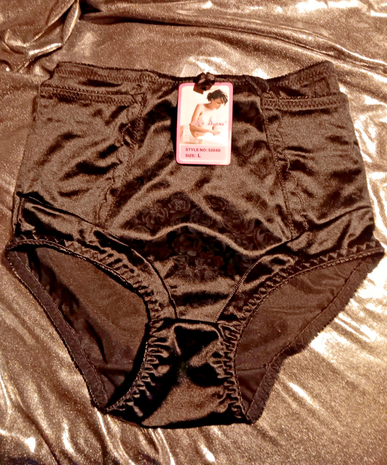 Women Control Briefs, UNISEX, ANN DIANE Size L. Satin-Like, Soft NWT, Black