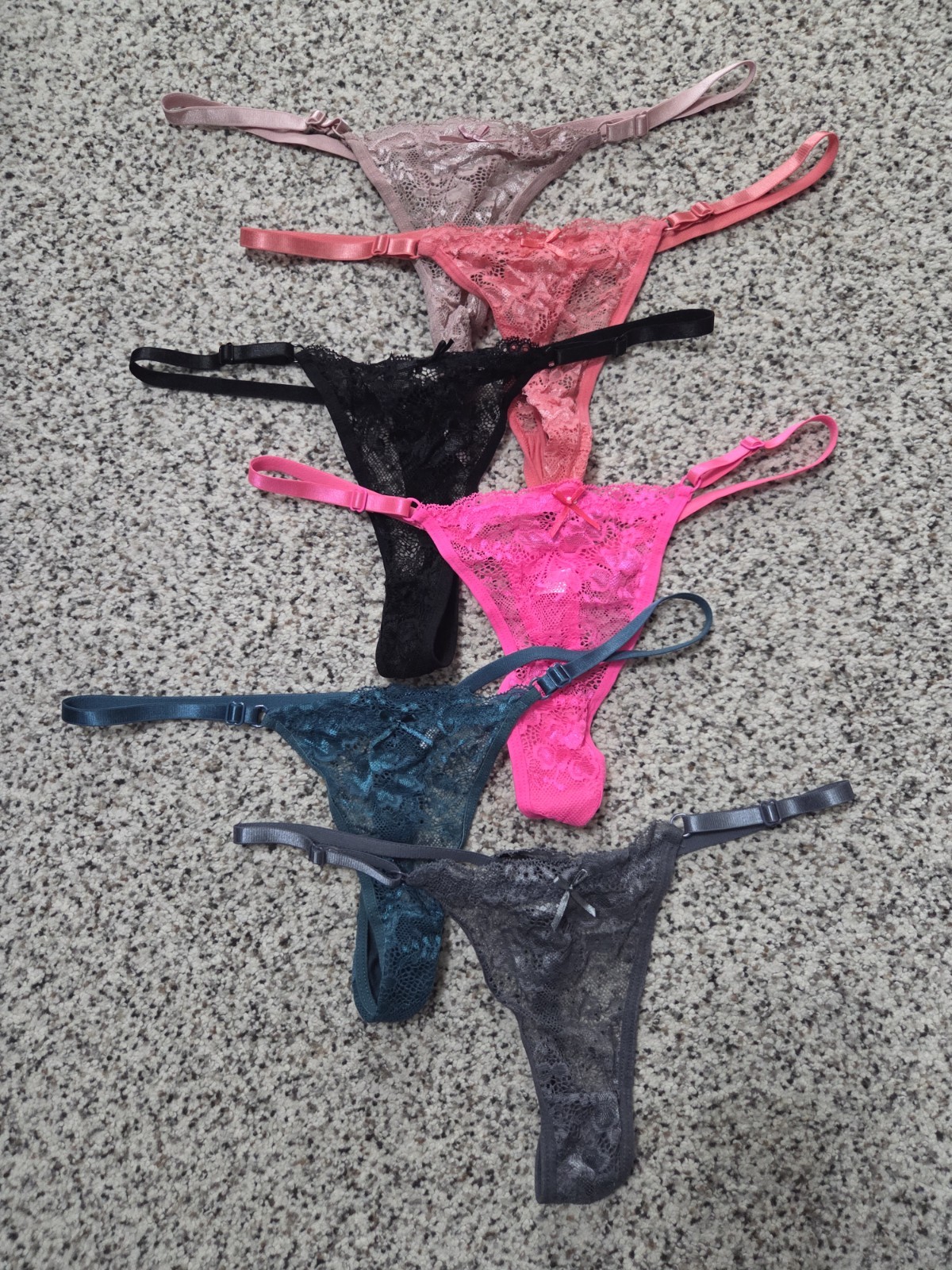 Set Of 6 Lace Thong Panties With Adjustable Waist, Size XL, NWOT