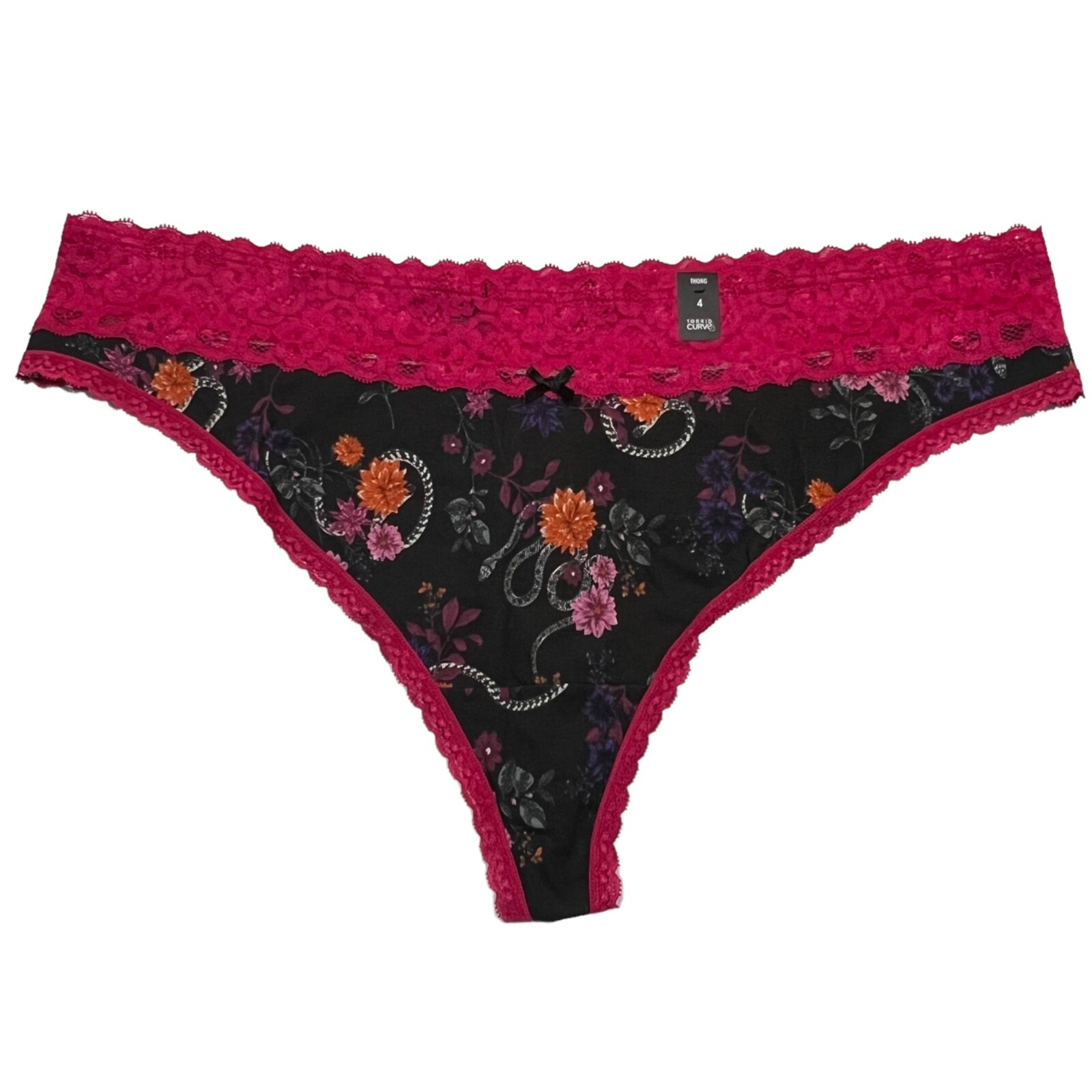 NWT TORRID Thong Pantie Sz 1X-2X-3X-4X Pink Black Floral Jersey Lace