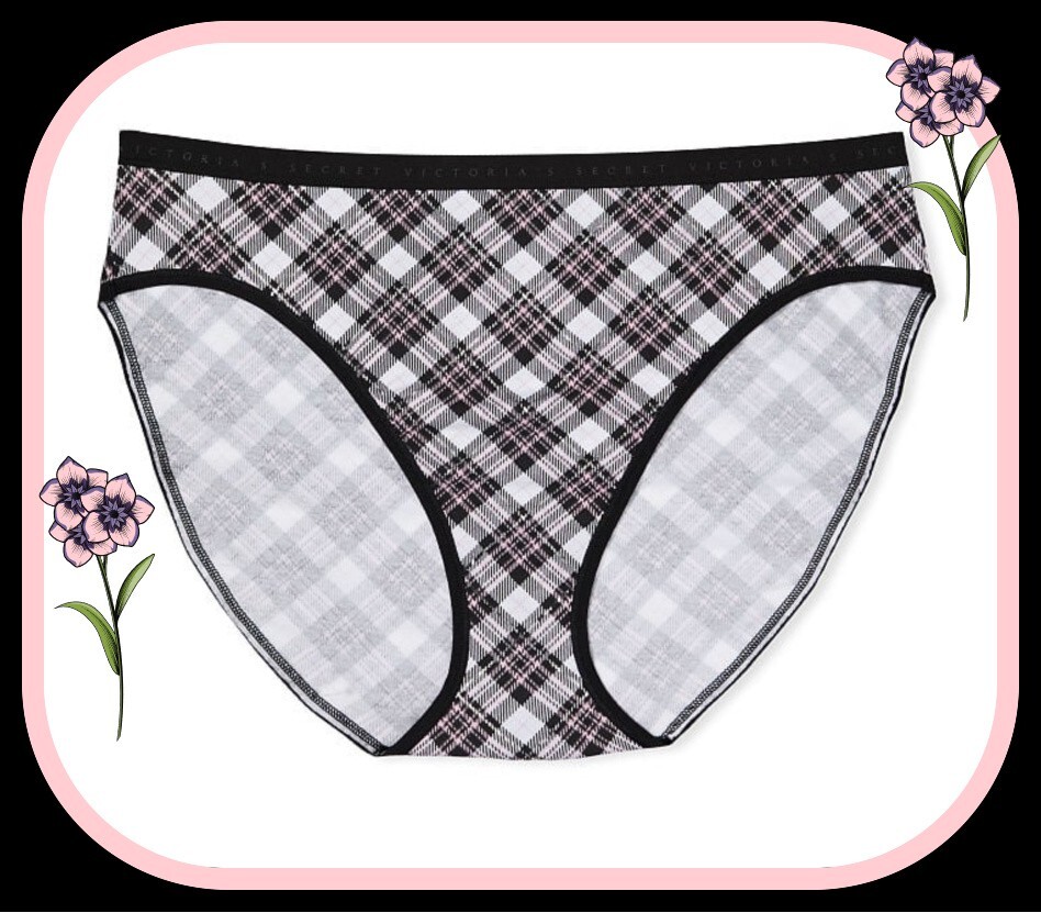 XXL Black White Pink SHINE Plaid Victorias Secret High Leg Waist Brief Pantie