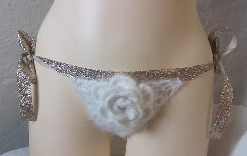 Bridal Lace Haute Couture White & Gold Floral Panties Made to Order XS-XXXL