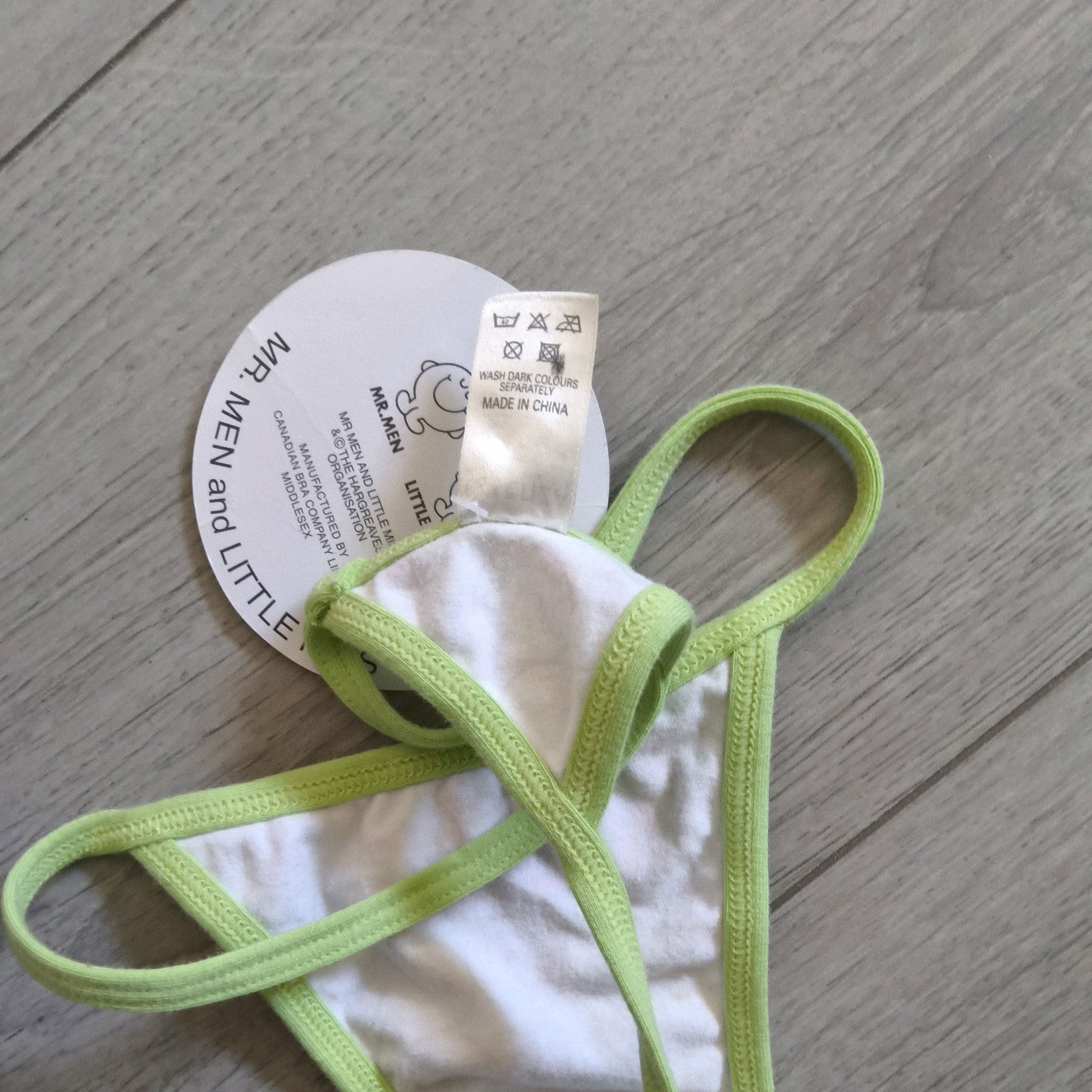 BNWT Vintage La Senza White & Green Little Miss Naughty Thong Size 6-8