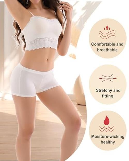 4 Pack Women’s Cotton Boyshorts Panties Boxer Briefs for Ladies Medium White