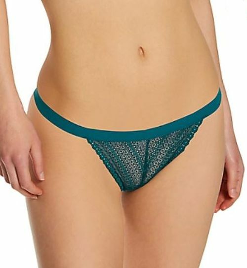 NWT DKNY DK8536 “Lace and Mesh” Low-Rise Lightweight String Thong, Dark Teal, L