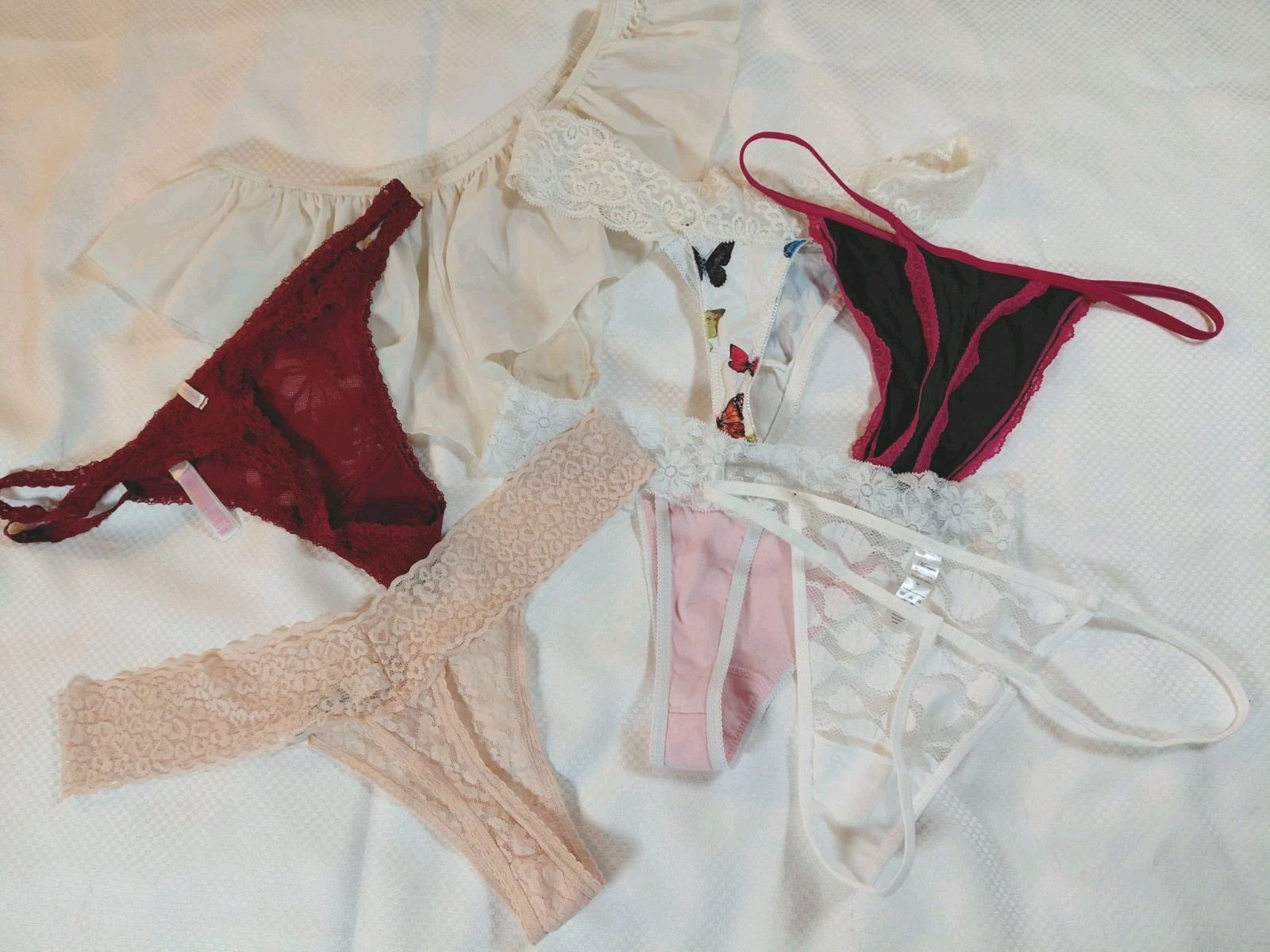 PINK Lace Thong Panties 5 Pack Women’s Size M Multicolor Nylon Spandex