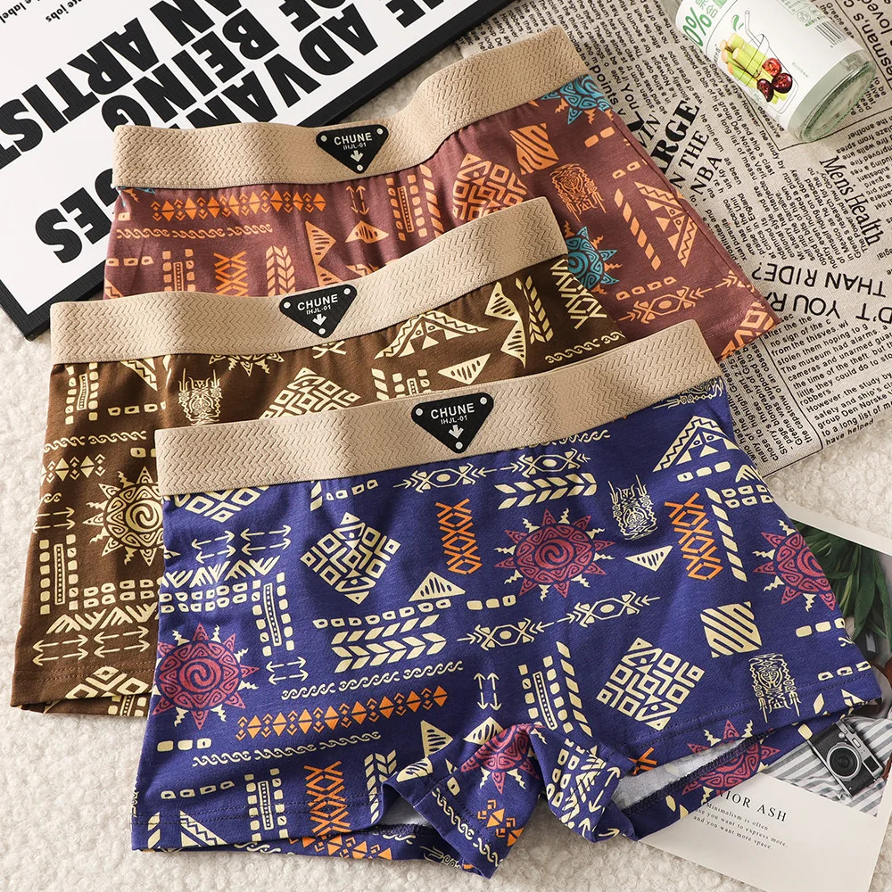 3pc Cotton Panties Women Vintage Print Soft Elastic Waistband Breathable Shorts