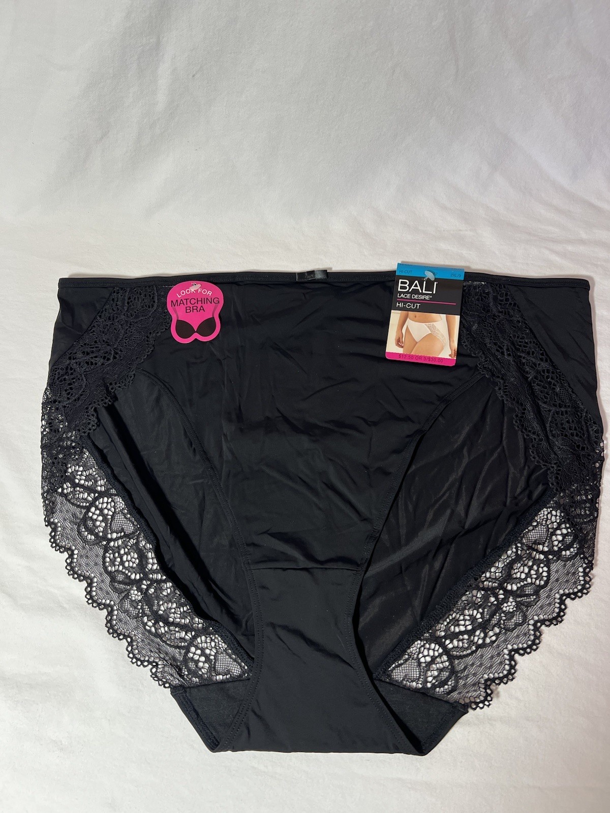 Silky Soft Bali Lace Desire Hi-Cut Size 2XL/9 Black With Lace Leg Openings NWT