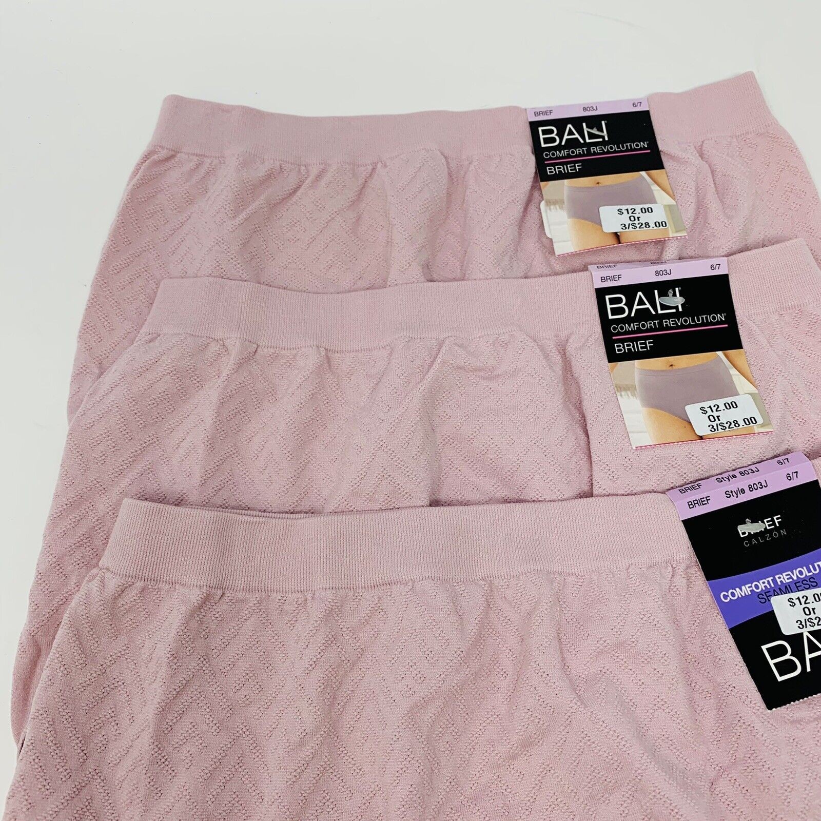 New Bali Seamless Microfiber Brief 3 Pack Comfort Revolution 803J Pink 6/7 NWT