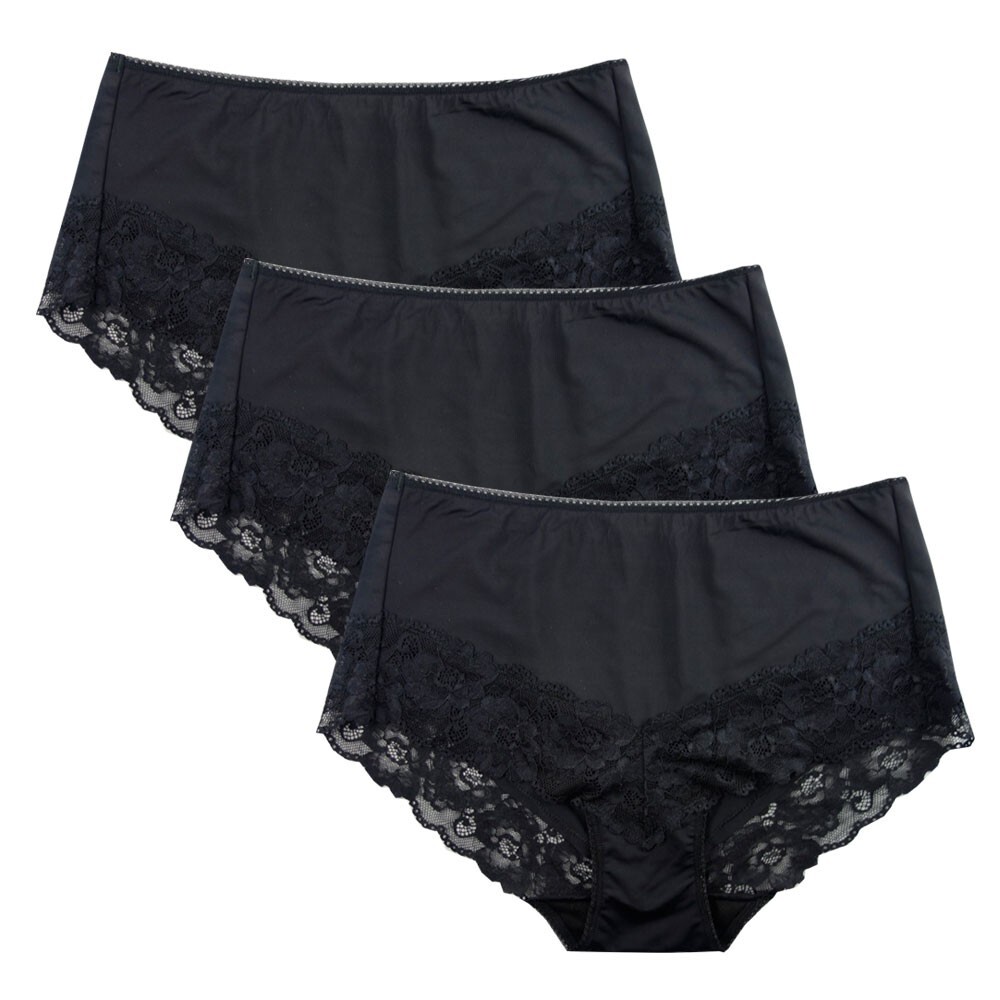 Fem Women’s Underwear Full Briefs Satin Feel with Lace Inset – 3 Pack (410)