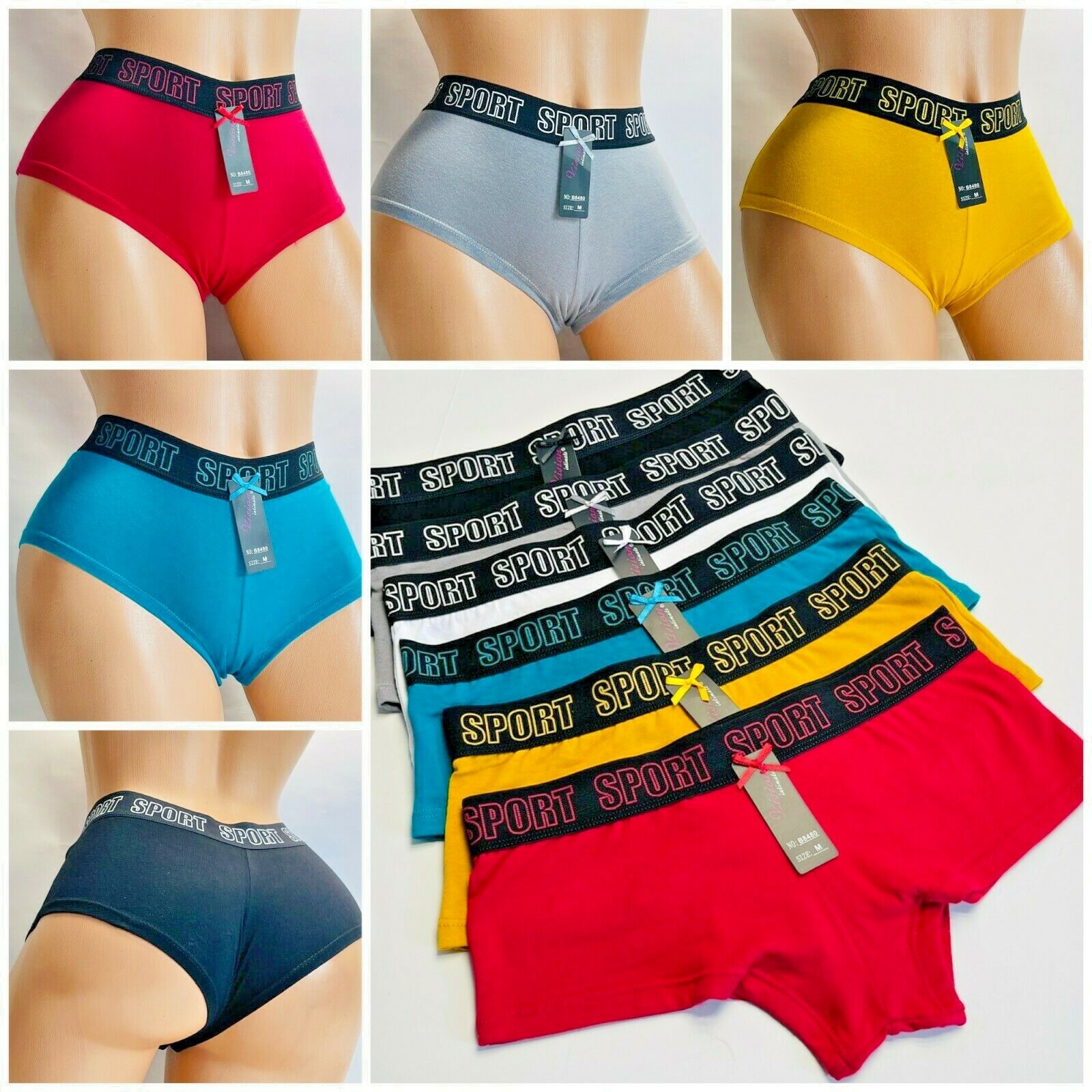 Boyshort Sports SEXY Panties 6 OR 12 Undies 95% COTTON UNDERWEAR PANTY 8480 S-XL