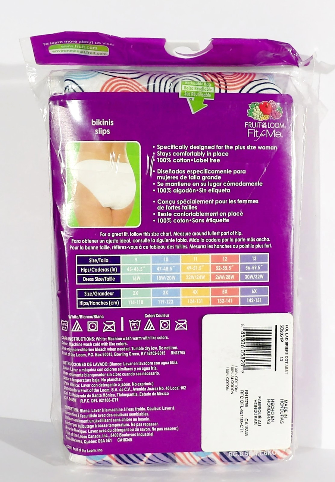 5 Pairs Fruit of the Loom Fit for Me Cotton Bikinis Plus Size 13 6X NOS 2011