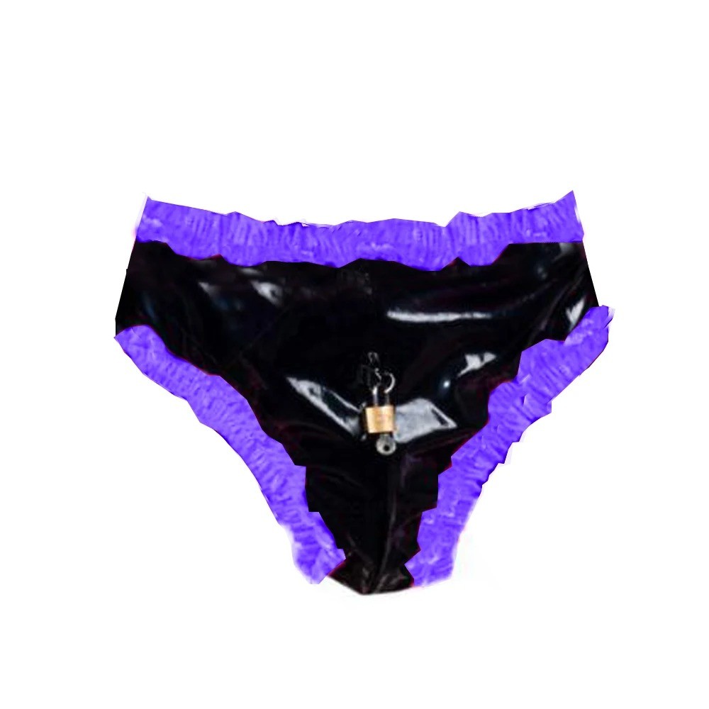 Lockable PVC Briefs Ruffled Panties Thongs Male Gay Underwear Crossdress Costume