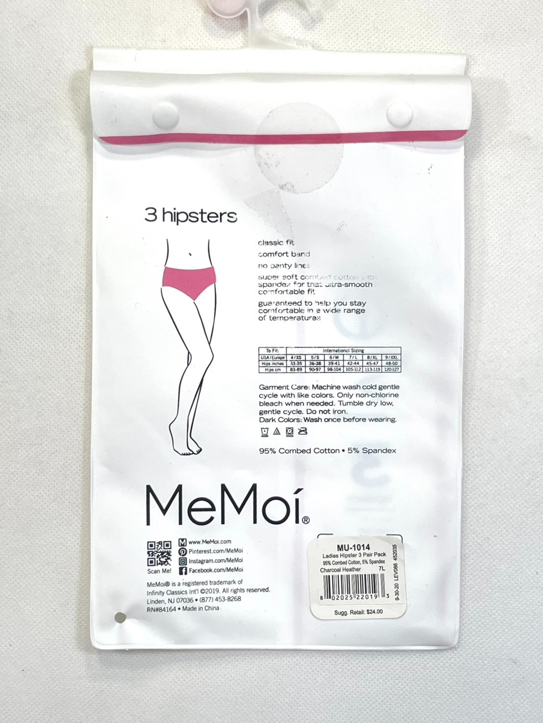 NWT 2-Pack Memoi Women’s L Combed Cotton Basic Hipster Panties MU-1014 Black