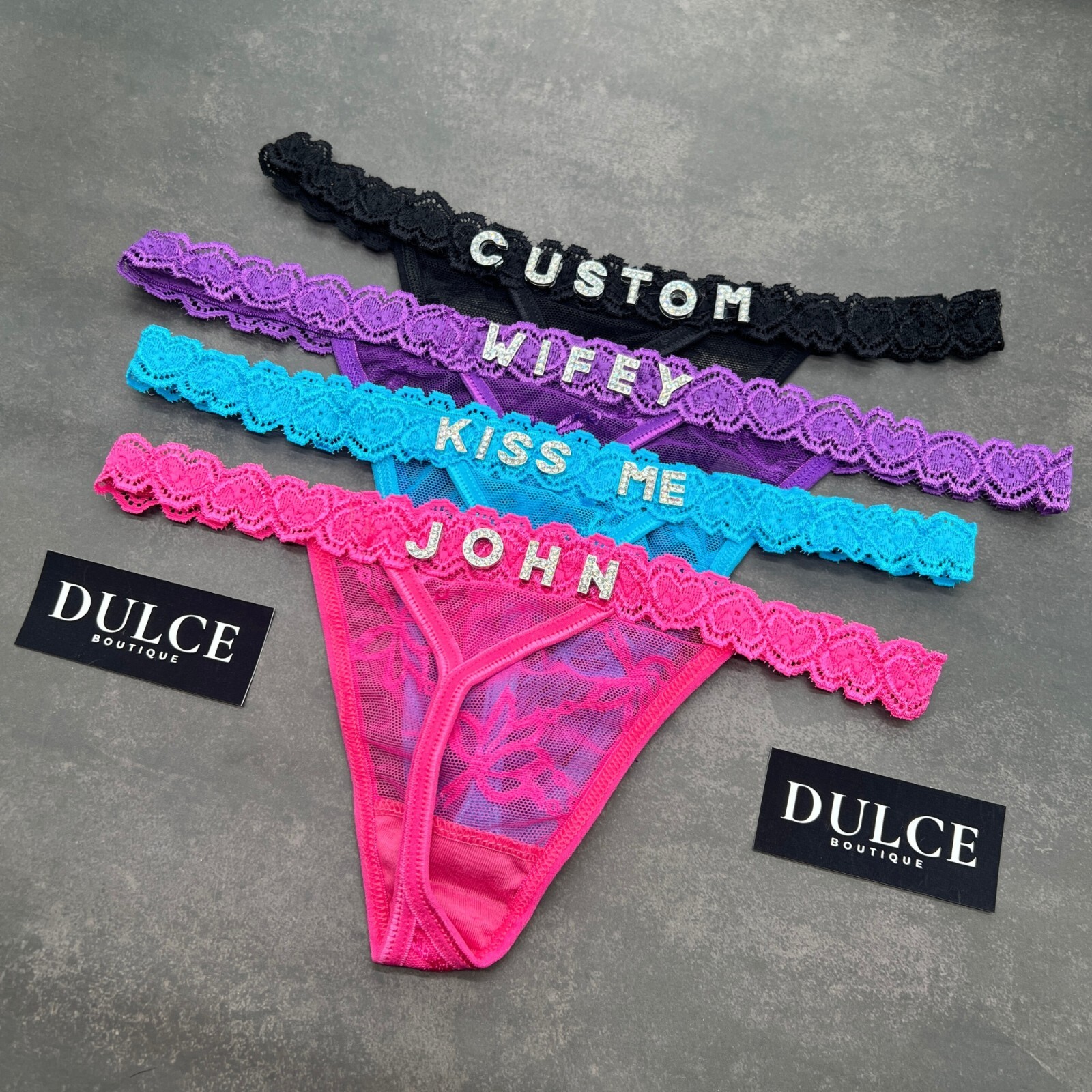 Custom Boyfriend Name Thong Lace Panties Personalised Crystal Letters Underwear