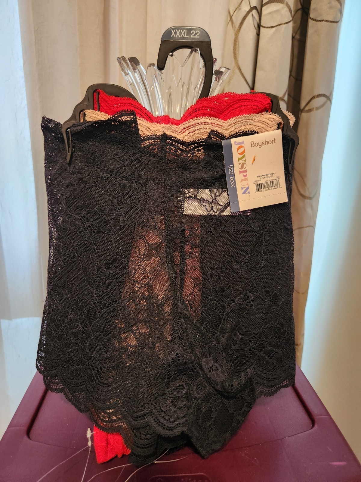 Joyspun Women’s Lace Boyshort Panties 3 Pair Brand New Pretty Floral XXXL 22