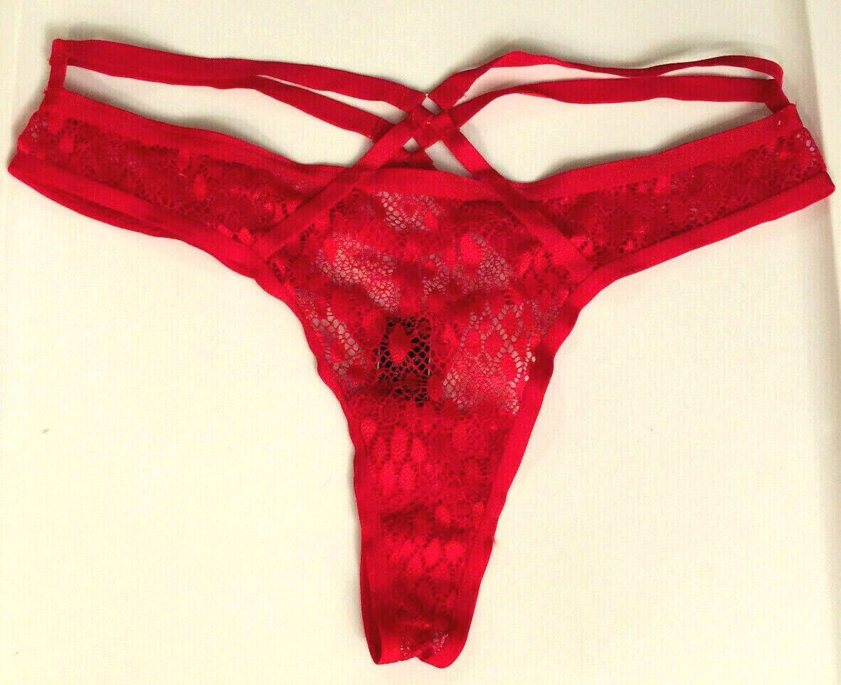 Victorias Secret Lipstick Red Snake Lace Thong Panties Strappy Waist XS-S-M-L