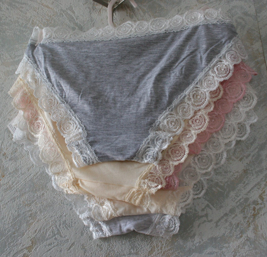 NWT LAURA ASHLEY 5 pack briefs Panties Size Large Beige Gray Pink Natural Hanger