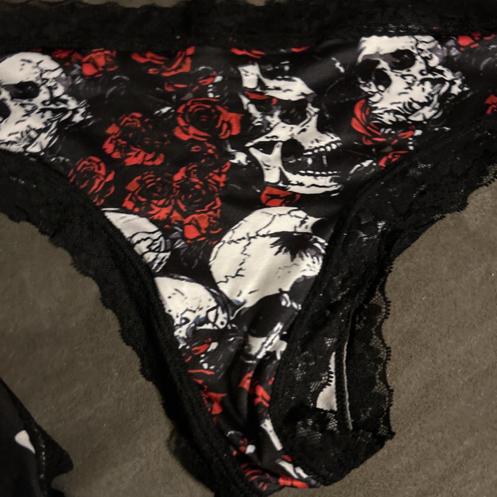 Morvia 3pk lace trim cheeky goth Emo panties L floral skull/ghost Web Lingerie