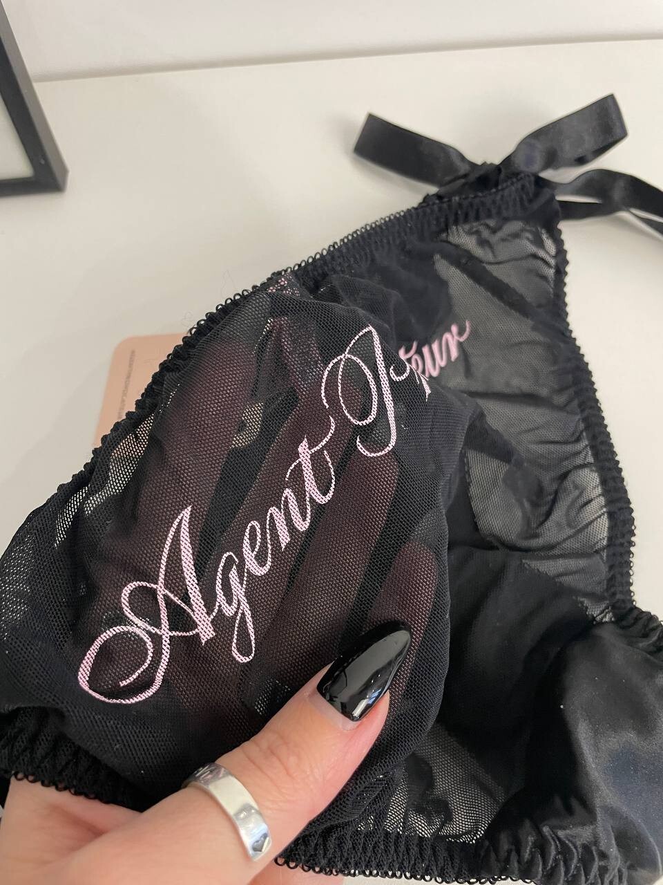 Agent provocateur transparent kitty tie side brief panties black pink bow-knot