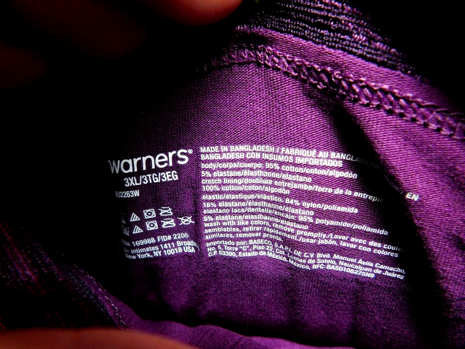 Warners~Blissful Benefits Cotton With Lace Hipster Purple Black & White 3Pk (DG)