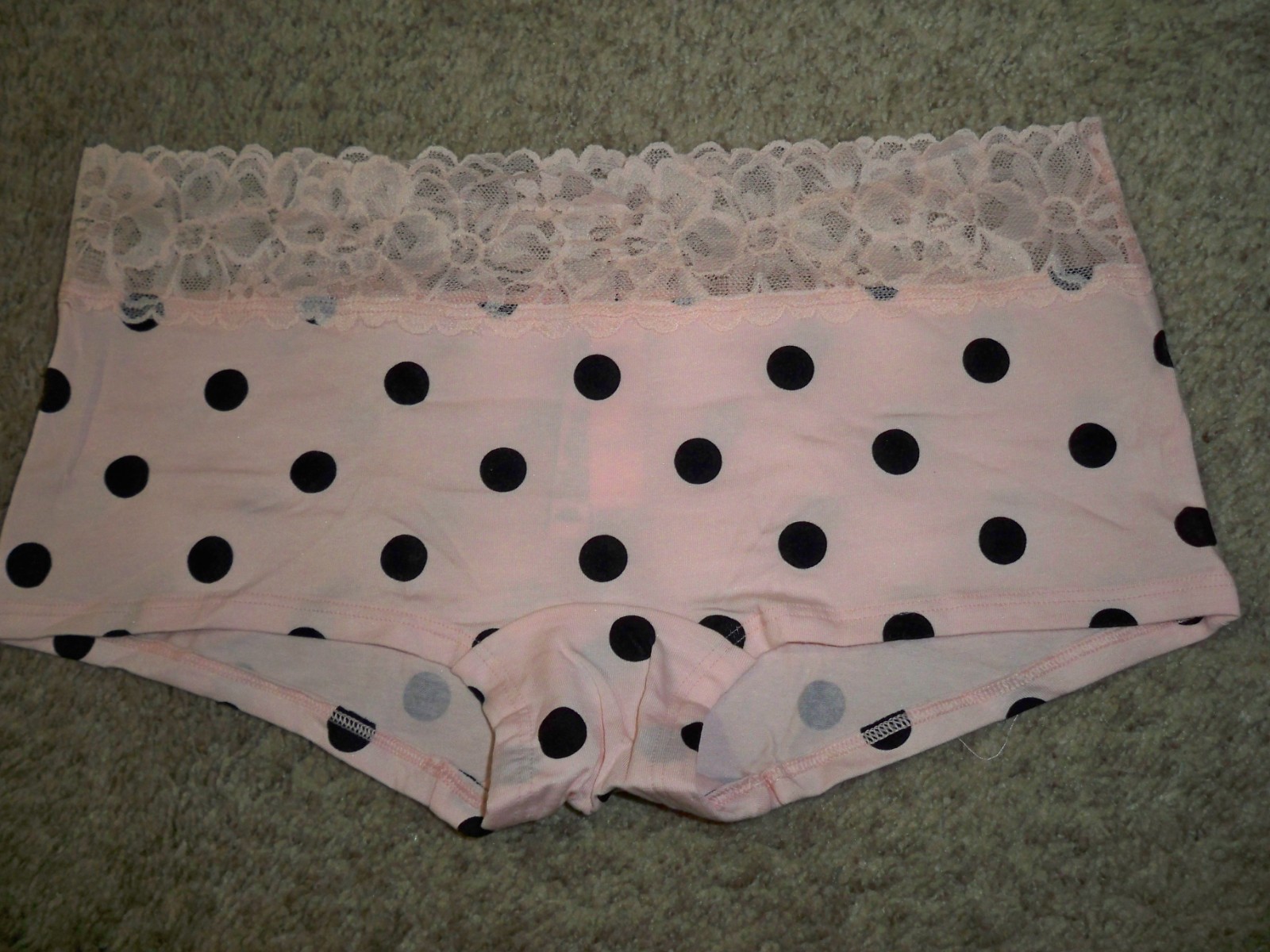 VICTORIAS SECRET BOYSHORT PINK BLUSH POLKA DOT LACE WAIST LARGE NEW