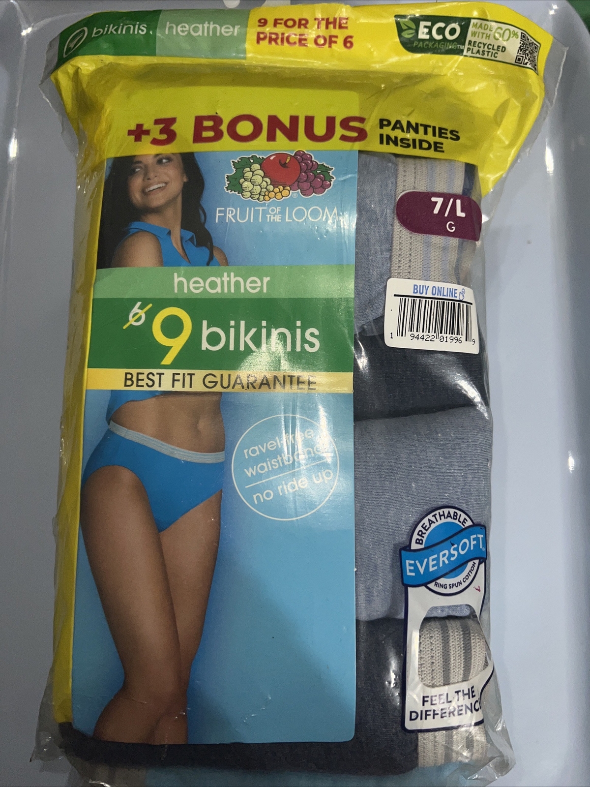 FRUIT OF THE LOOM WOMEN’S HEATHER BIKINIS 9 PACK PINK SZ 7 BRAND NEW IN PACKAGE