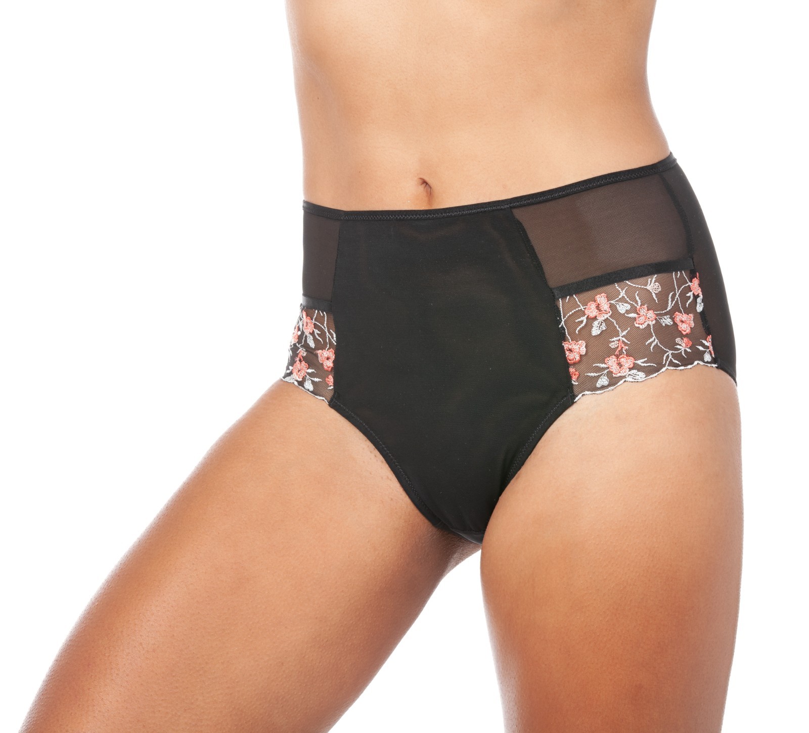 Affinitas Parfait Women’s Briana Highwaisted Brief Panty Black Floral MEDIUM