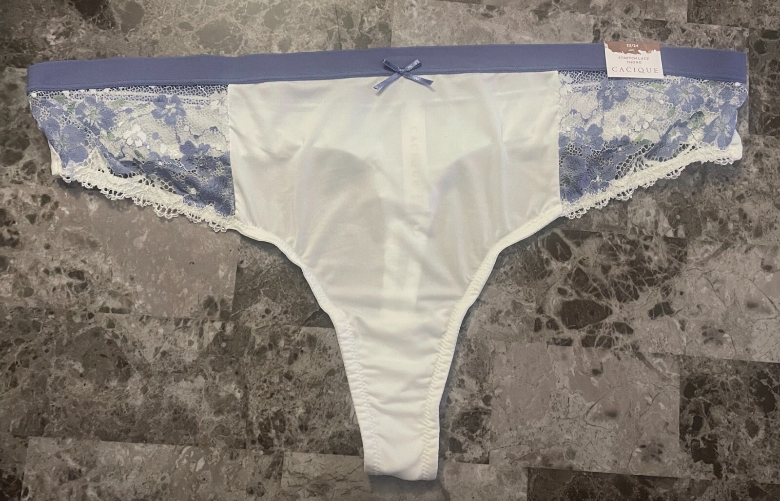 NWT CACIQUE LANE BRYANT 22/24 SMOOTH WHITE BLUE GREEN FLORAL LACE THONG PANTIES