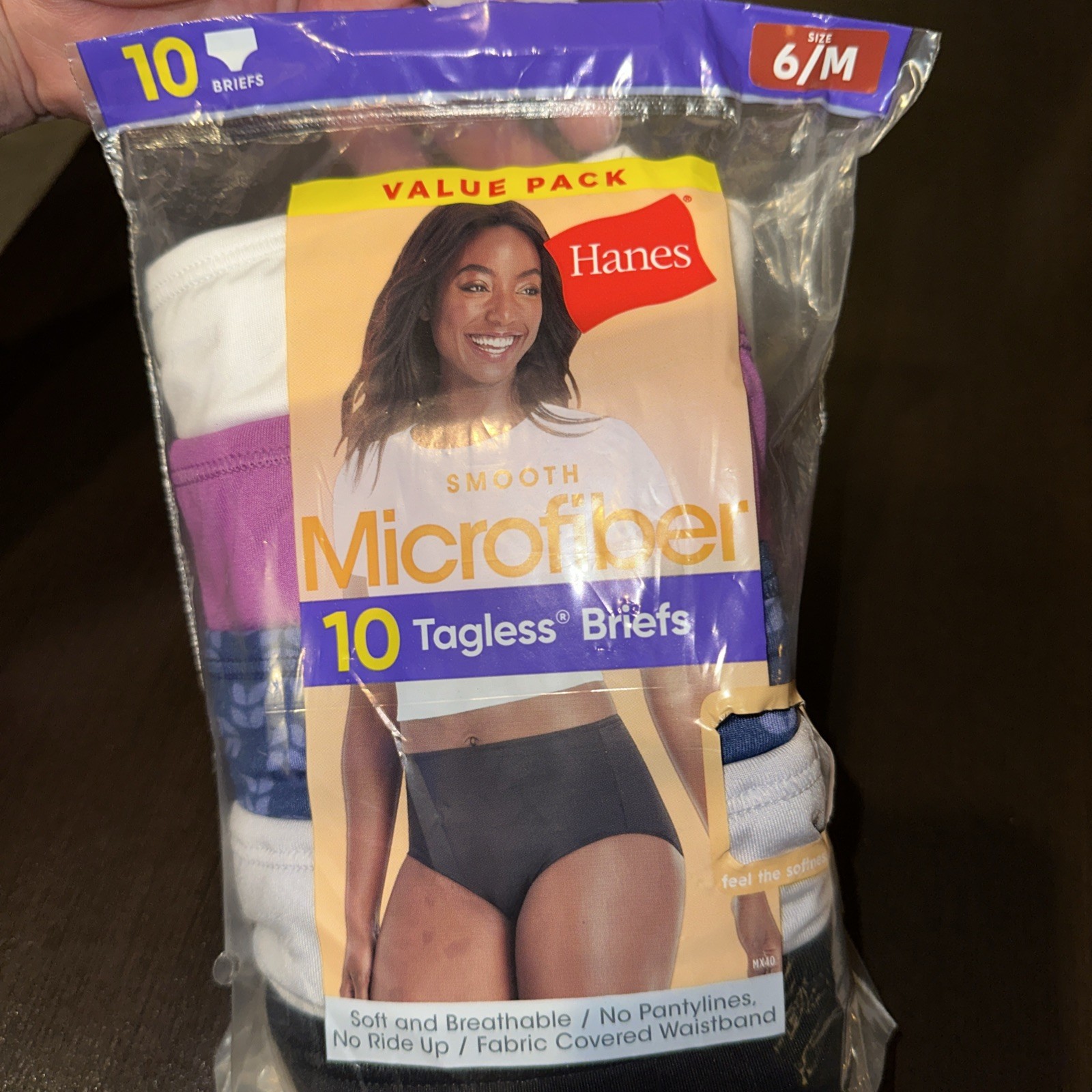 Hanes Women’s Microfiber Tagless Briefs 10 Pack Size 6/M #MX40AS