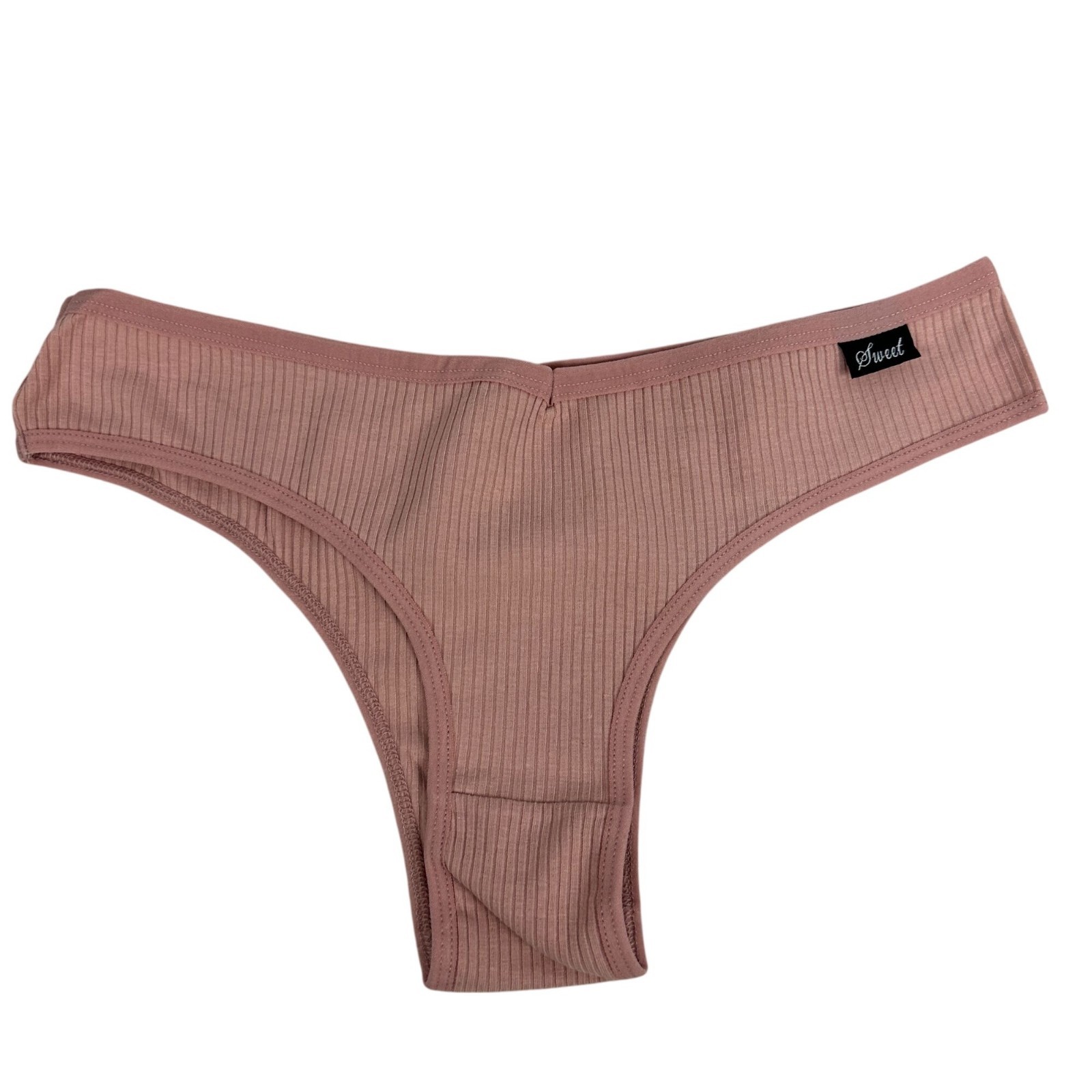 Ribbed Pink Thong Panties Sweet Brand Size L Polyamide/Elastane Blend New