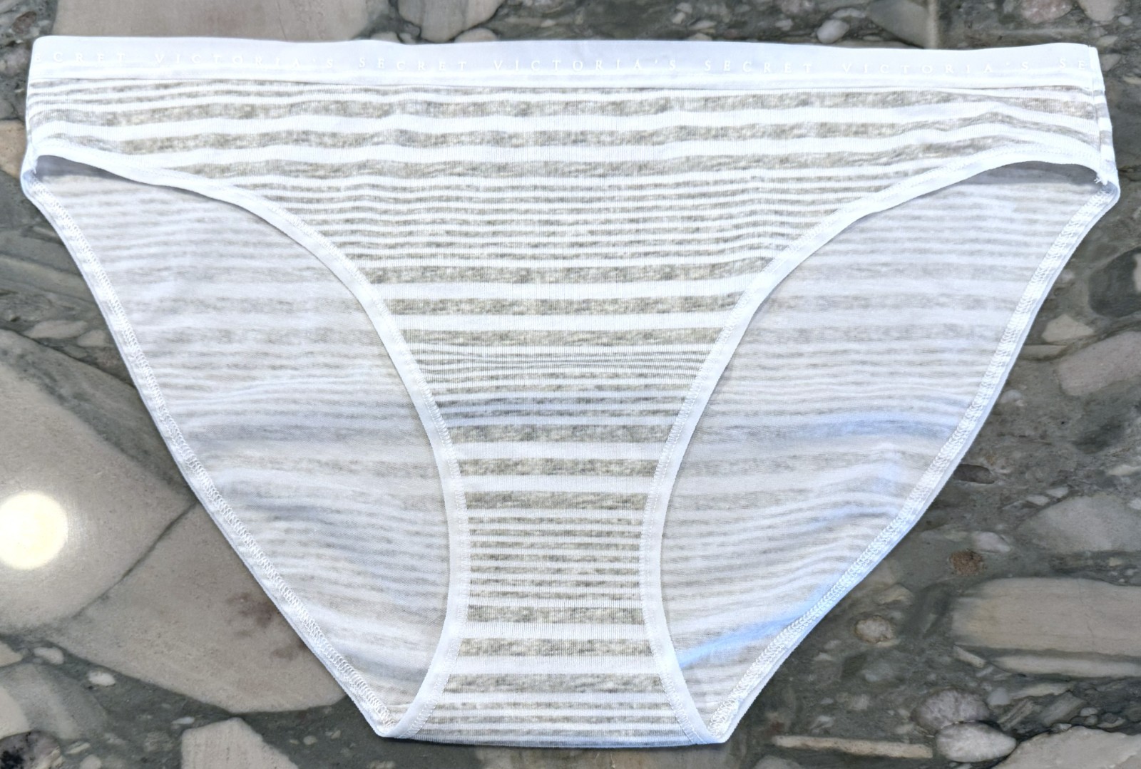 NEW Victoria Secret Cotton Bikini Panty – White & Heather Grey Stripe – XXL