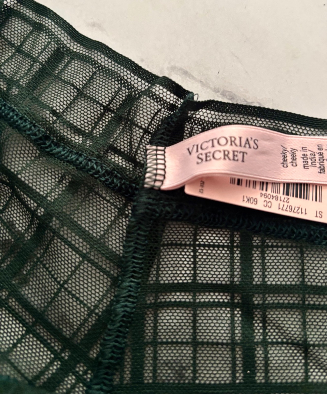 Victoria’s Secret Cheeky Panty Sheer Green Plaid Check Mesh S L XL