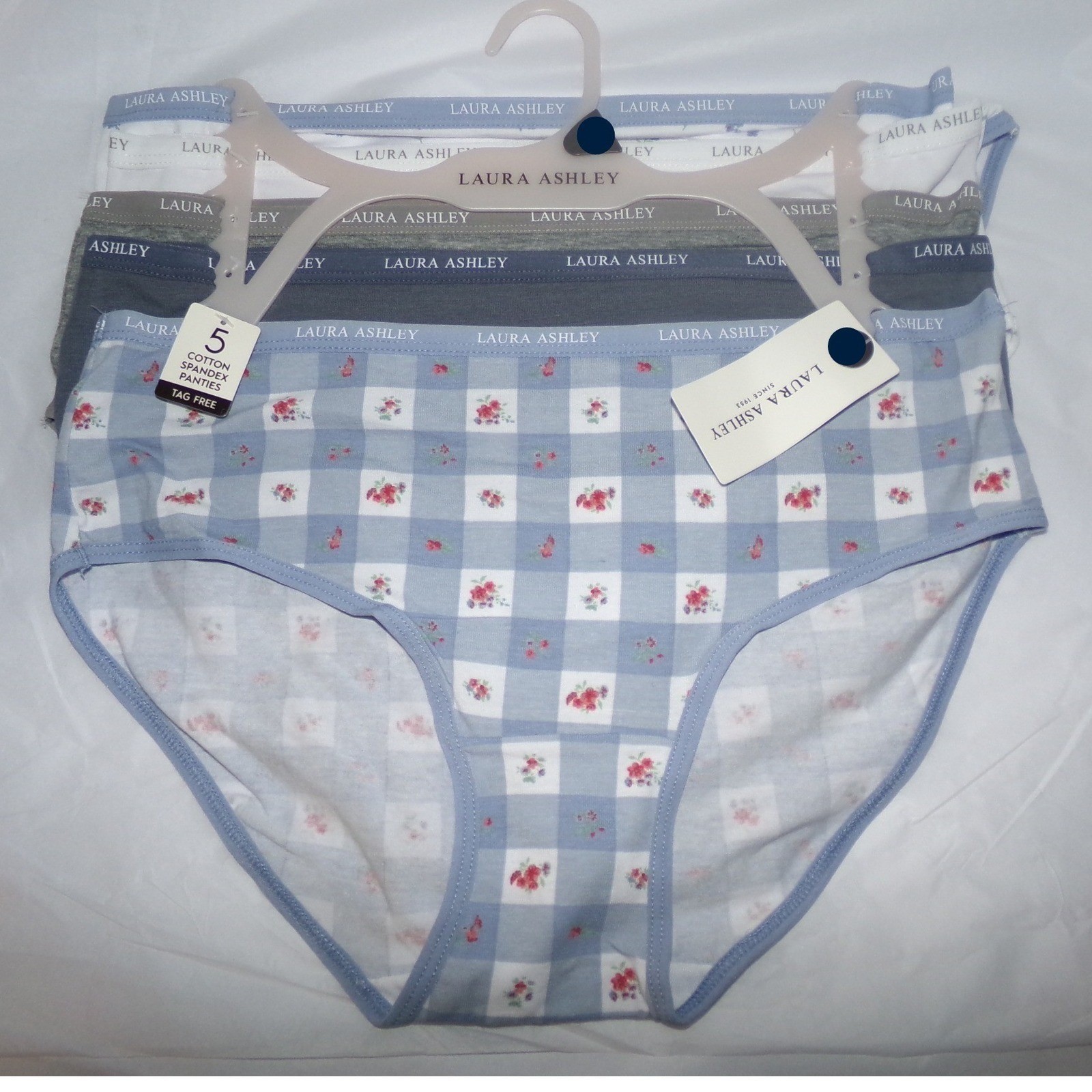 Laura Ashley Womens 5 Pack SZ LRG Panties Floral Gingham Briefs