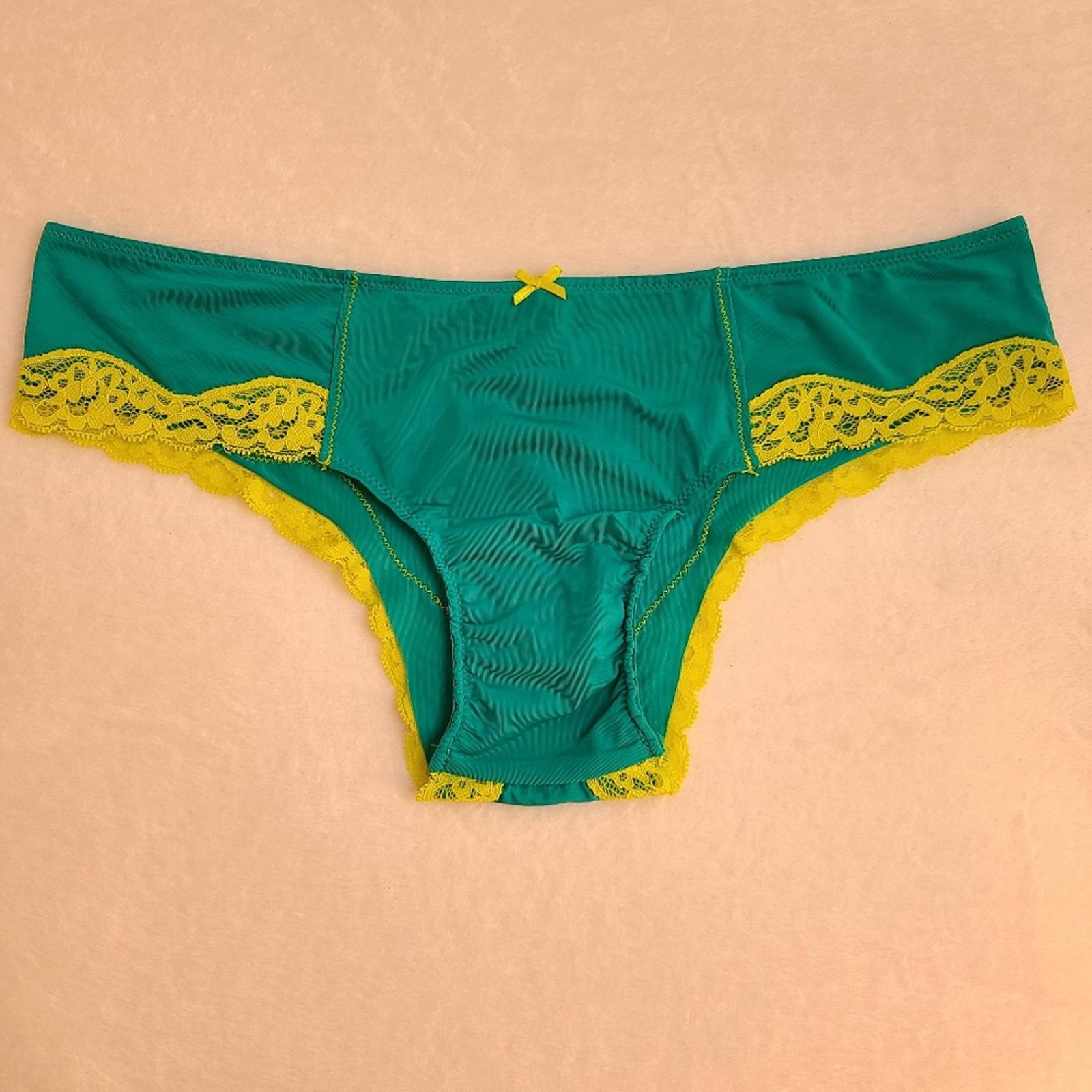 VTG Aerie Silky Satin Lace Classic Cheeky Panty Size M Neon Blue Green