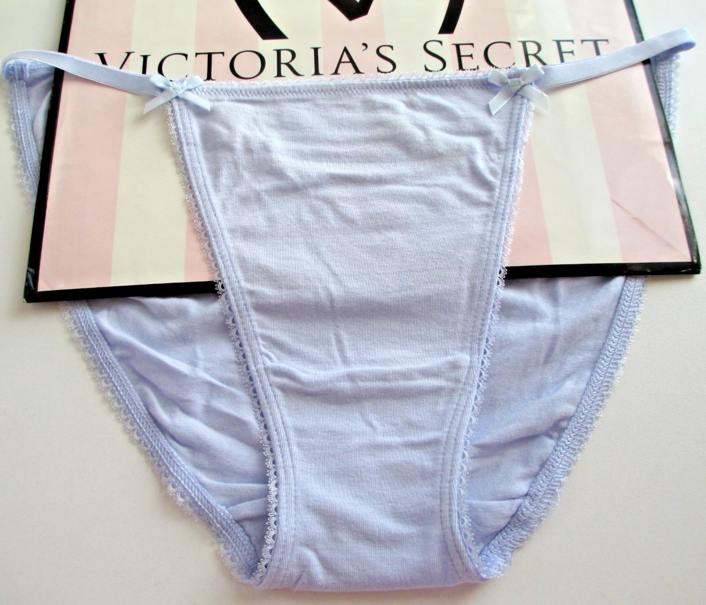 VICTORIA’S SECRET Cotton String Bikini Panty VS Blue S M L XL Bows NWOT
