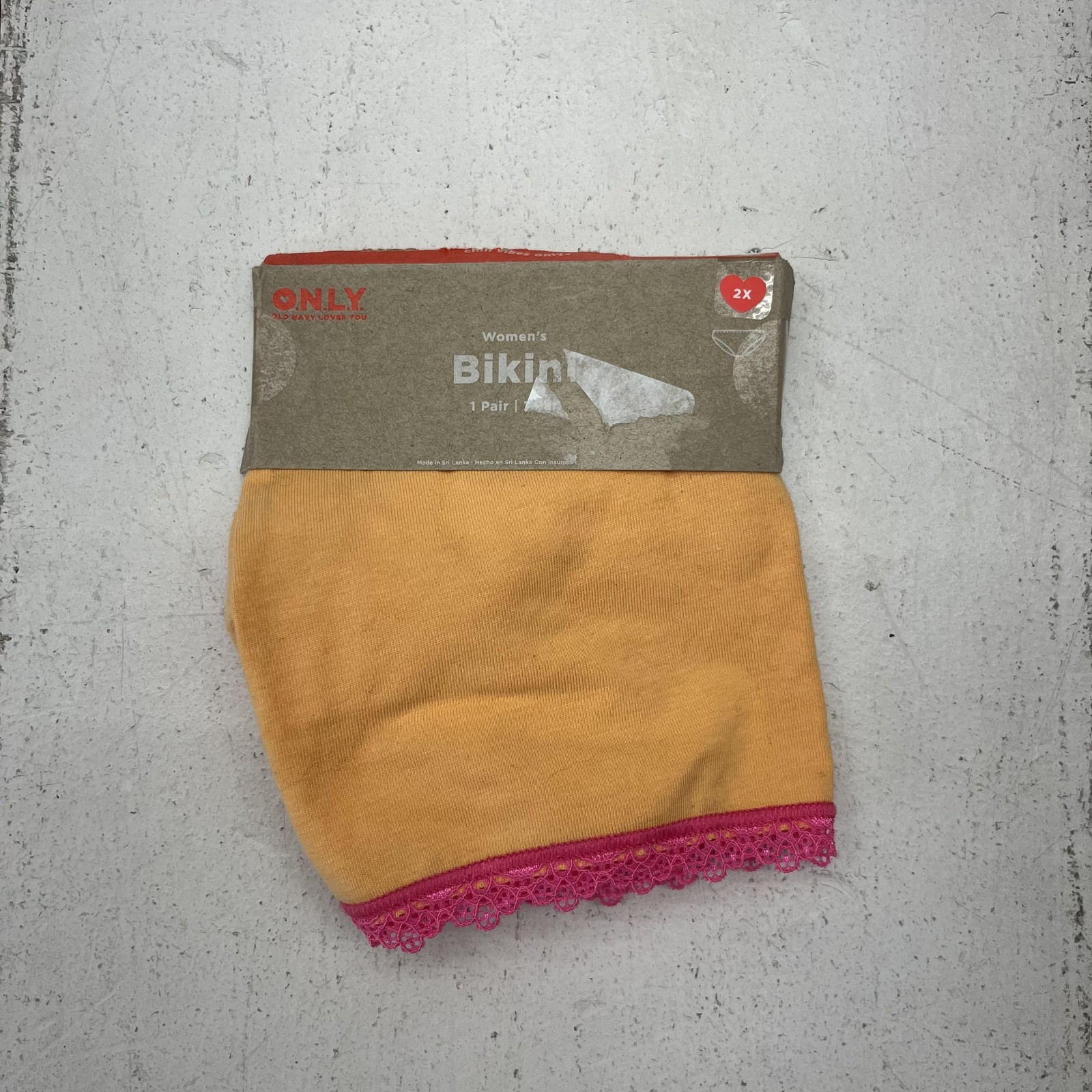 Old Navy Underwear Womens 2X Orange Pink Bikini Brief Panties Lace Trim Cotton