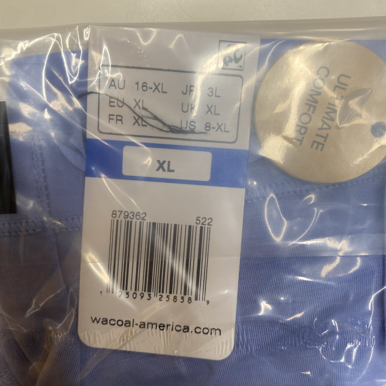 Wacoal Understated Cotton Hi-Cut Panty 879362 Blue Size XL