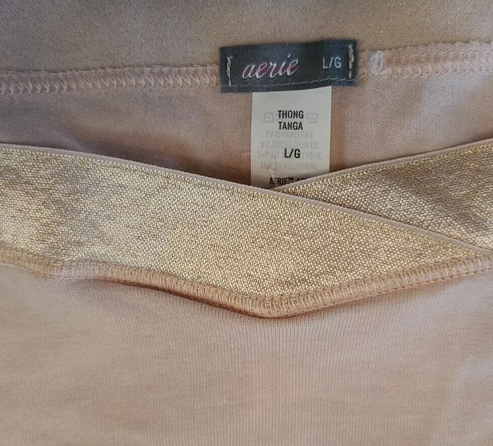 7/L AERIE INTIMATES Slinky V Front SeXy Pink Thong Tanga Panty ~NWT