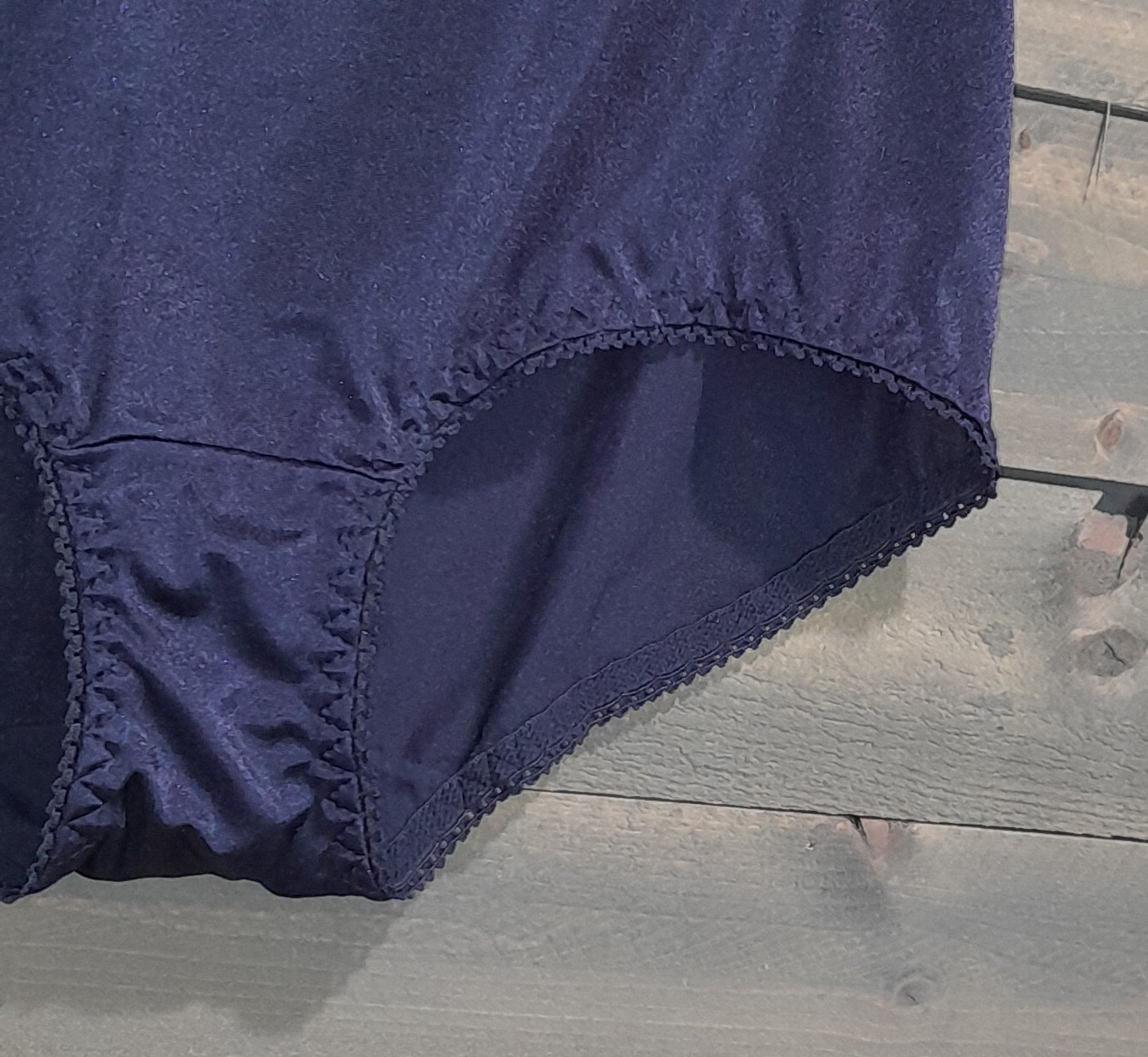 Vanity Fair Brief Panty Size 8 Navy Blue Hi-Cut Silky Satin Shine Sissy Panties