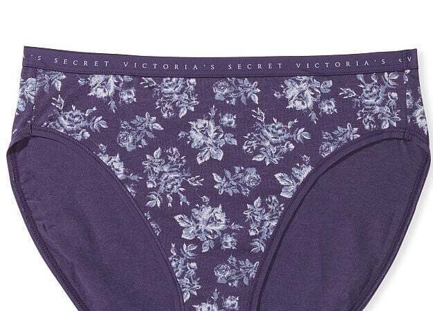 M XL XXL Purple Toile Floral Cotton Victorias Secret High Leg Waist Brief Pantie