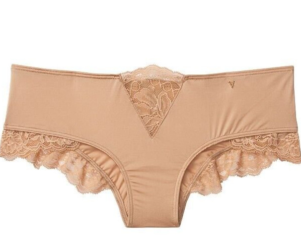 XL Beige Tan Sand Satin Micro Lace Inset Very Sexy Cheeky Victorias Secret Panty