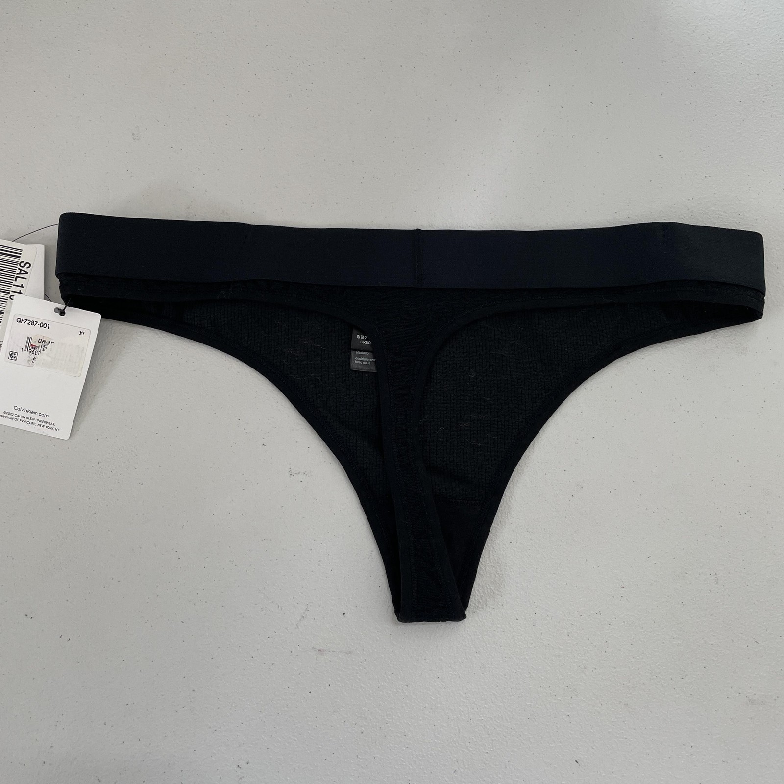 Calvin Klein Thong Panties Womens XL Black Lace Logo Waistband Ultra Soft CK